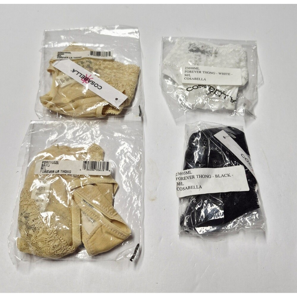 Cosabella Forever Thong 4 Pack NWT M/L Italian Lace Low Rider Thongs Sealed